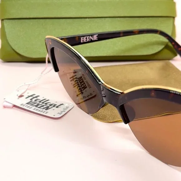 Pinup 50s Bernie Tortoise Gold Rim Frameless Bottom Retro Cateye Sunglasses - Picture 4 of 6